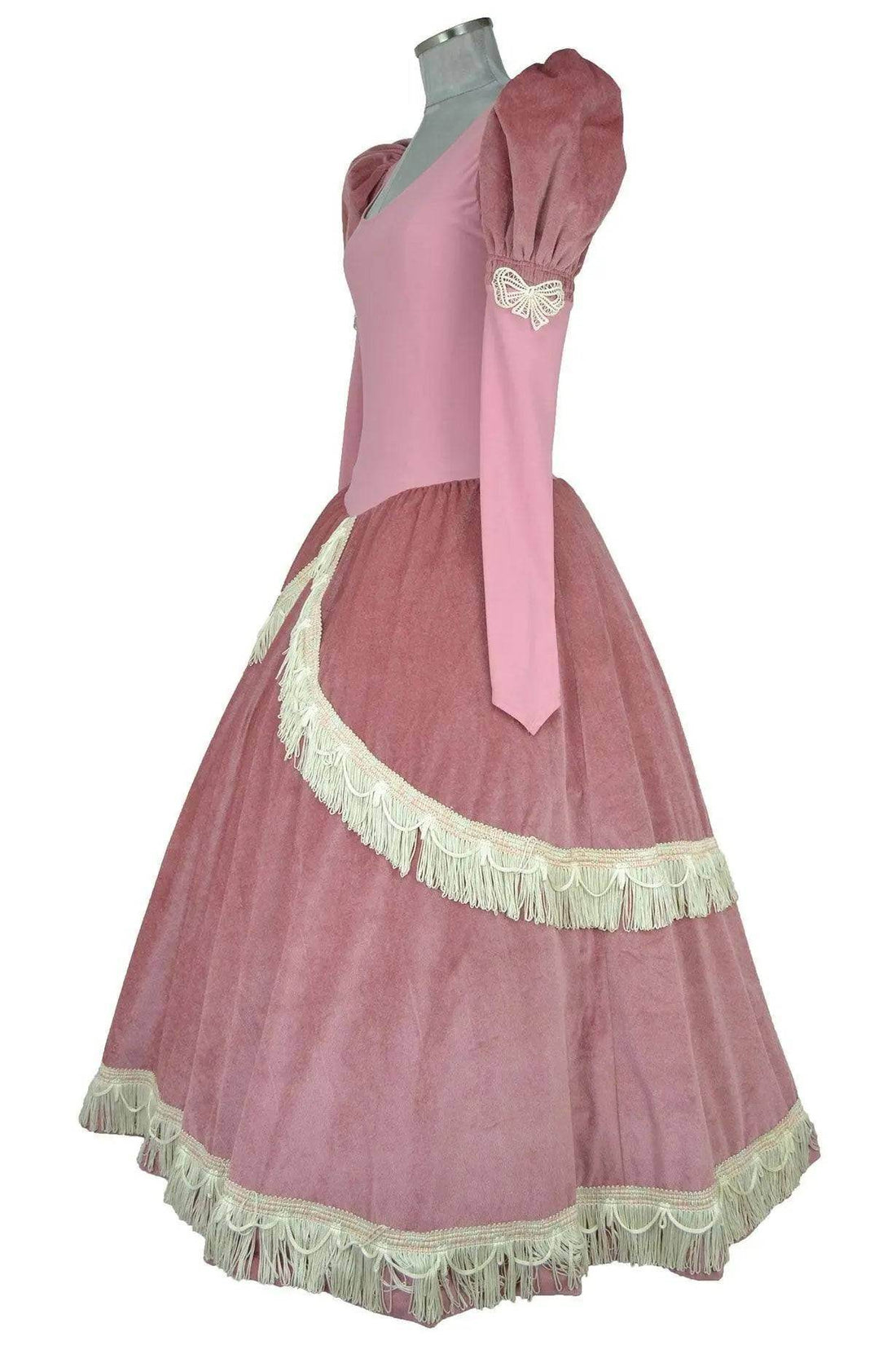 Noleggio abito storico Donna da principessa rosa antico con maniche a sbuffo e gonna voluminosa, vista laterale