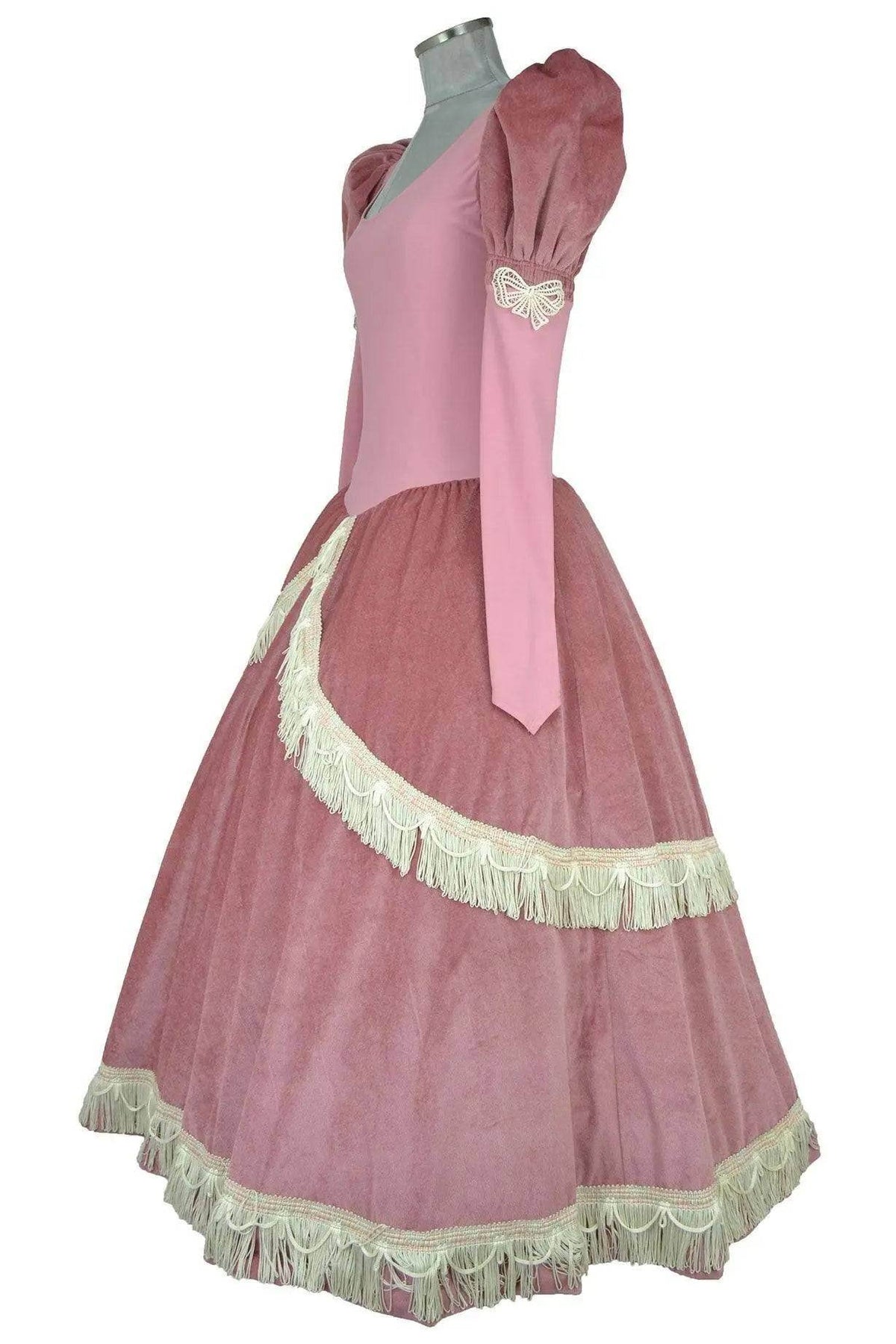 Noleggio abito storico Donna da principessa rosa antico con maniche a sbuffo e gonna voluminosa, vista laterale