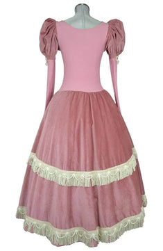Noleggio abito storico Donna da principessa rosa antico con gonna a livelli e frange avorio, vista posteriore