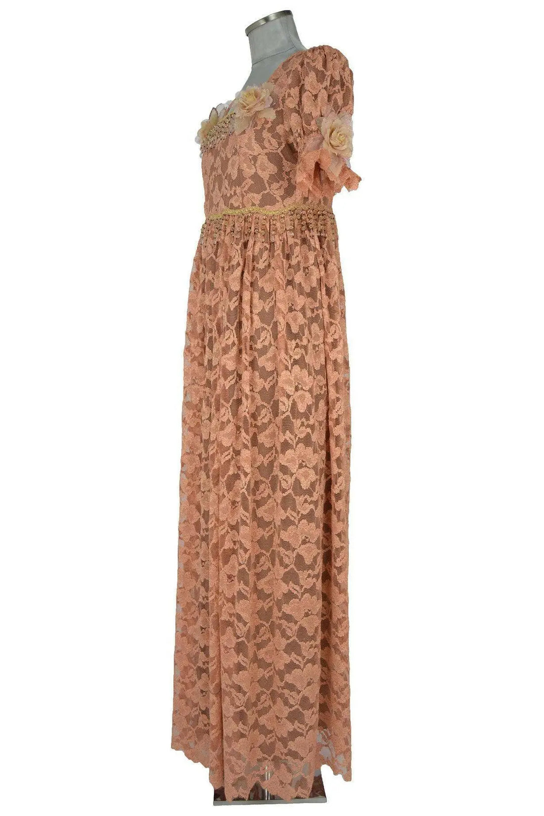 Noleggio abito storico Donna Regency rosa cipria in vista laterale sinistra