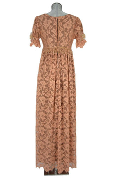 Noleggio abito storico Donna Regency rosa cipria con gonna lunga in vista posteriore