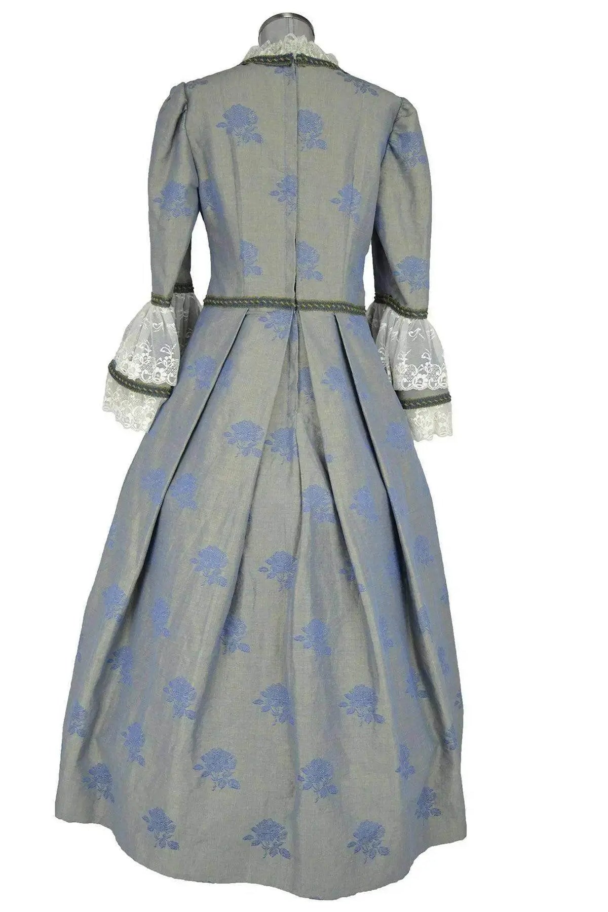 Noleggio abito storico Donna settecentesco rococò grigio e azzurro, vista posteriore