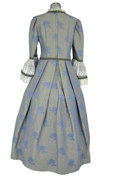 Noleggio abito storico Donna settecentesco rococò grigio e azzurro, vista posteriore