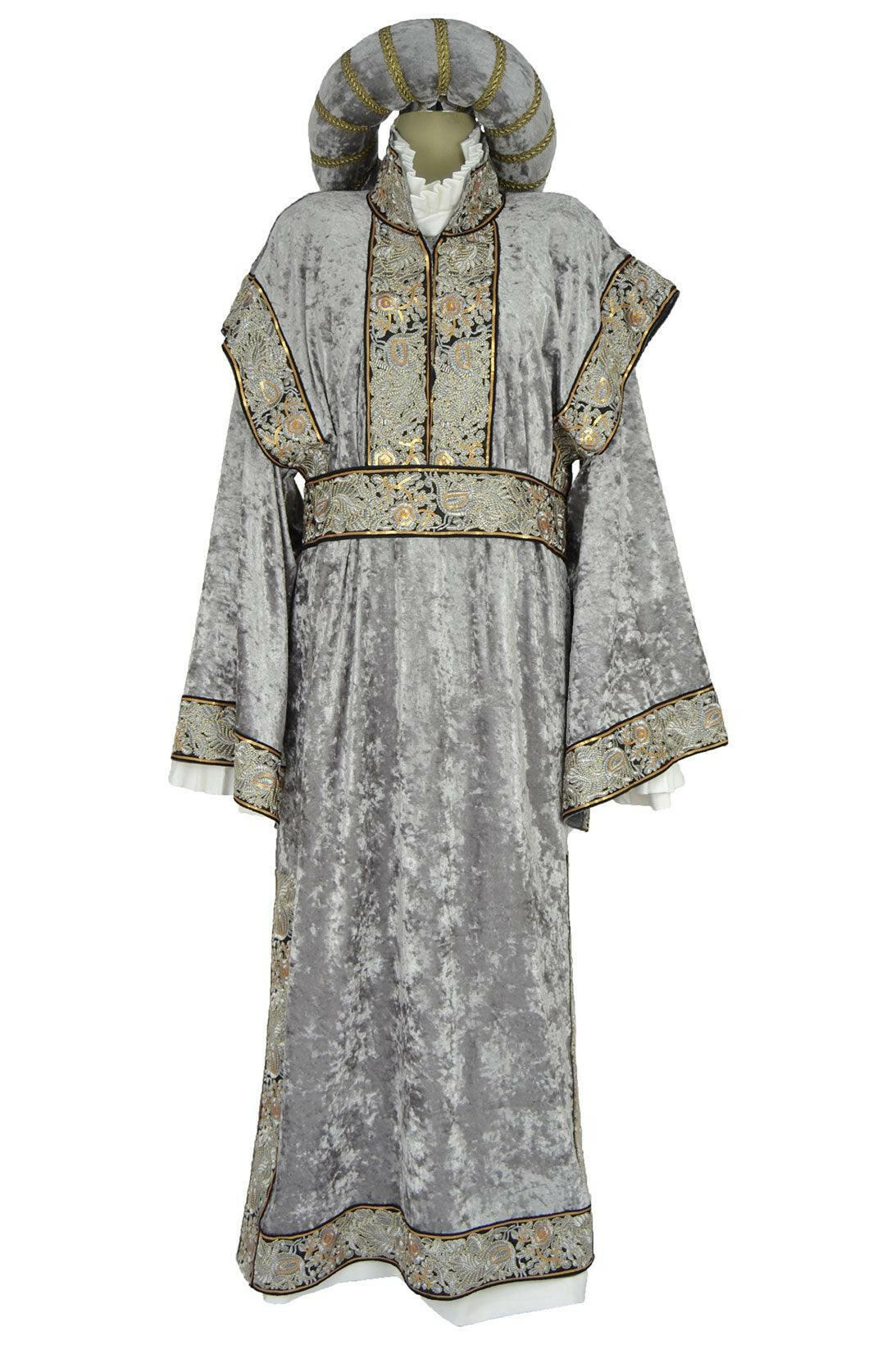 Noleggio Abito Storico Medievale donna in Velluto Grigio Ricamato - carnevale