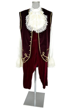 Noleggio abito uomo settecentesco bordeaux con jabot in pizzo - storico