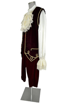 Noleggio abito uomo settecentesco bordeaux con jabot in pizzo - storico
