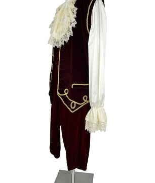 Noleggio abito uomo settecentesco bordeaux con jabot in pizzo - storico