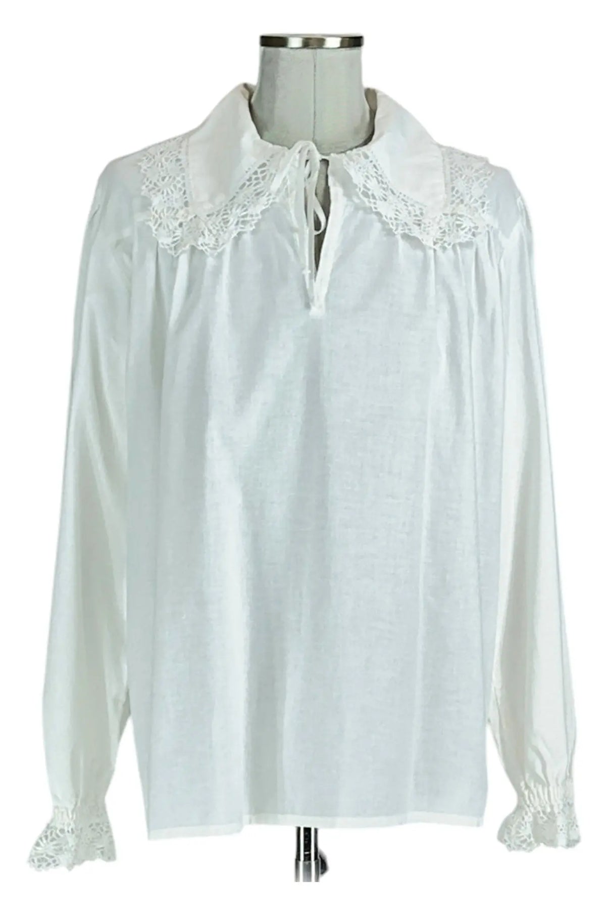 Noleggio camicia storica uomo rinascimentale bianco avorio vista frontale con laccetti e finiture effetto pizzo