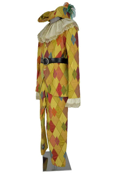 Noleggio costume Arlecchino Uomo per Carnevale, vista laterale con giacca svasata e pantaloni a losanghe