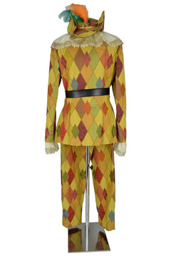 Noleggio costume Arlecchino Uomo per Carnevale, vista posteriore con motivo a losanghe e colletto avorio
