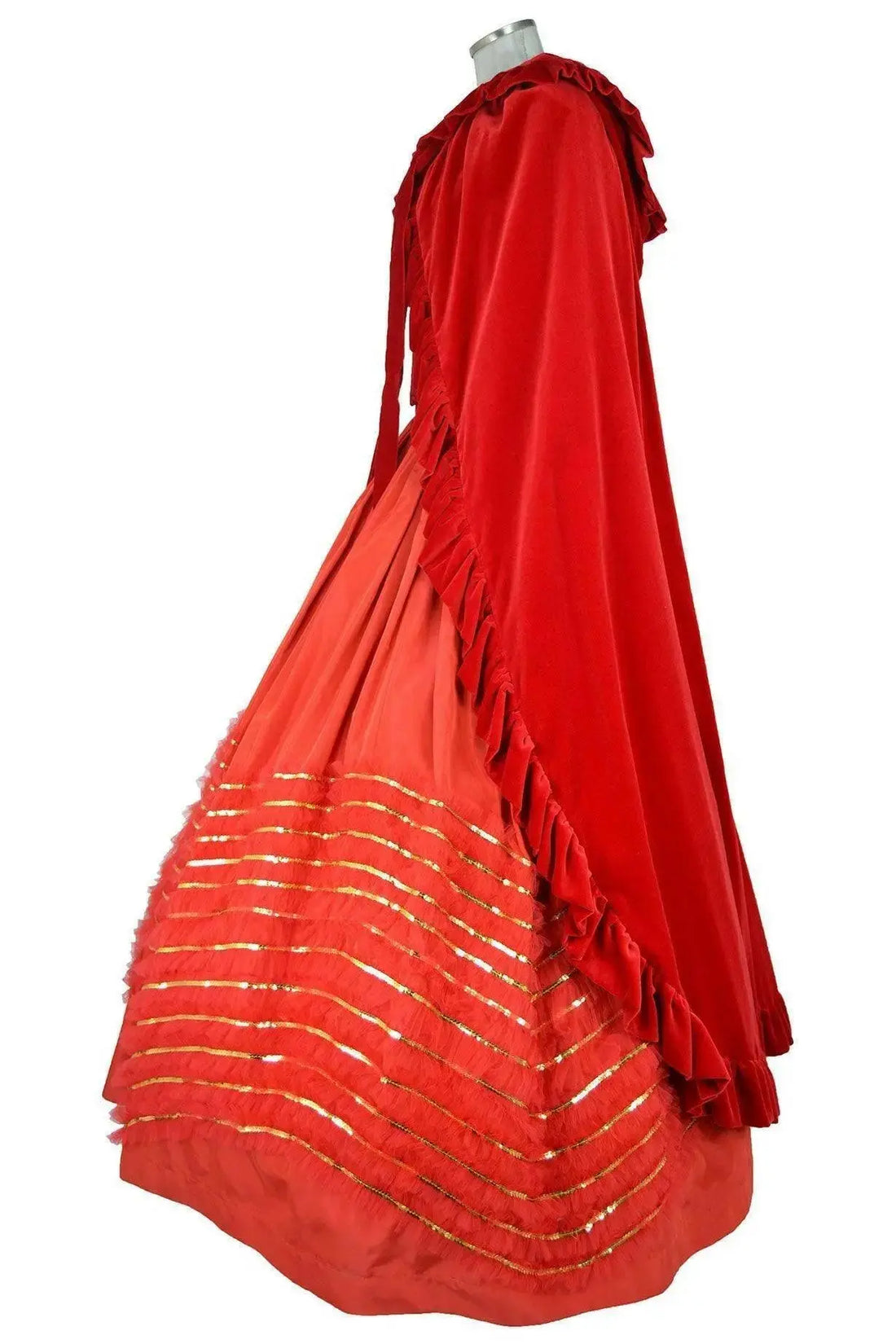 Noleggio costume Sissi Donna rosso con mantello coordinato vista laterale