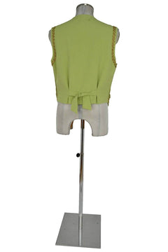 Noleggio gilet storico uomo verde chiaro sul retro con martingala regolabile, vista posteriore
