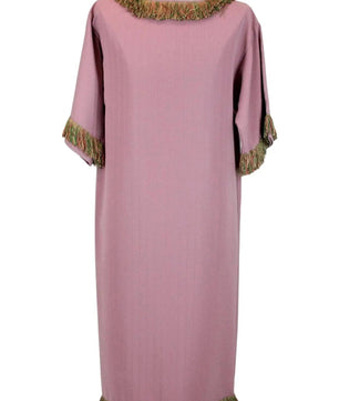 Noleggio tunica unisex rosa antico con frange colorate-rievocazioni ###