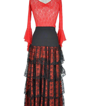 Noleggio abito donna flamenco rosso e nero con pizzo - danza