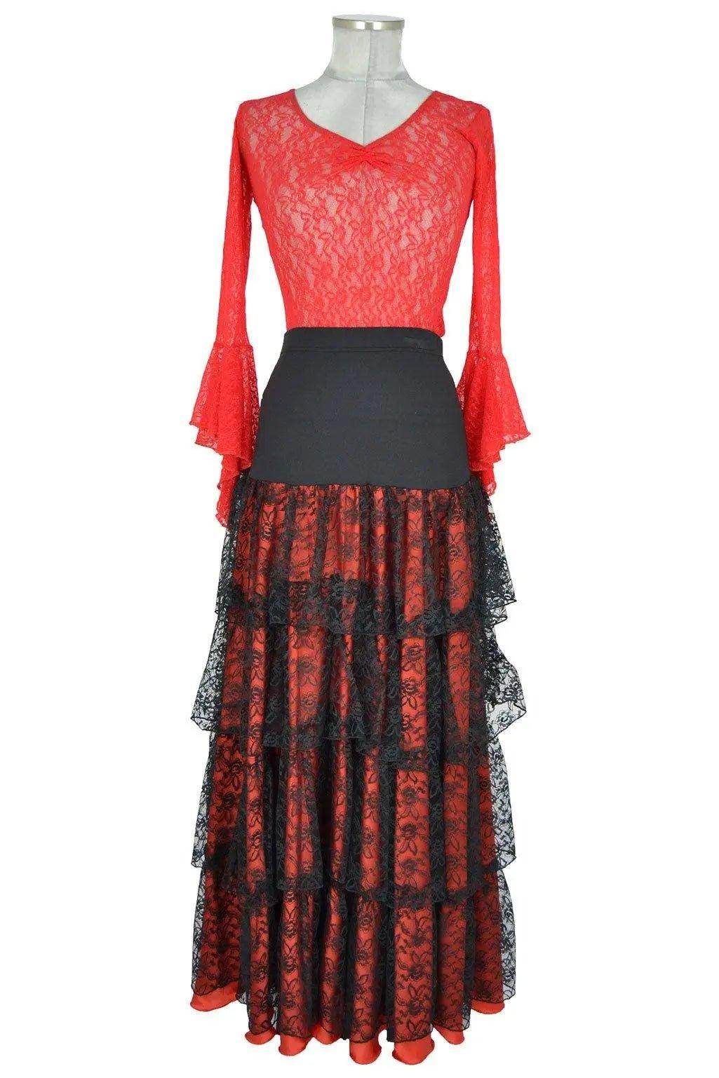 Noleggio abito donna flamenco rosso e nero con pizzo - danza
