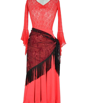 Noleggio abito donna flamenco rosso e manton nero - danza