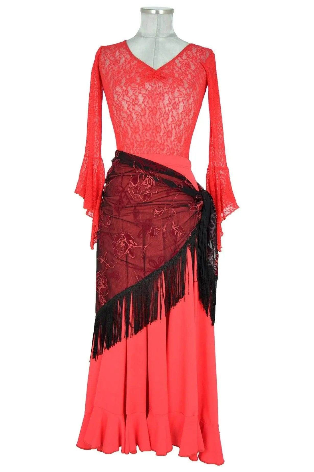 Noleggio abito donna flamenco rosso e manton nero - danza