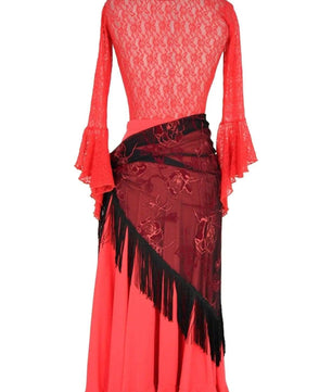 Noleggio abito donna flamenco rosso e manton nero - danza