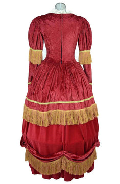 Noleggio abito storico Donna barocco bordeaux con gonna ampia drappeggiata e chiusura centrale, vista posteriore