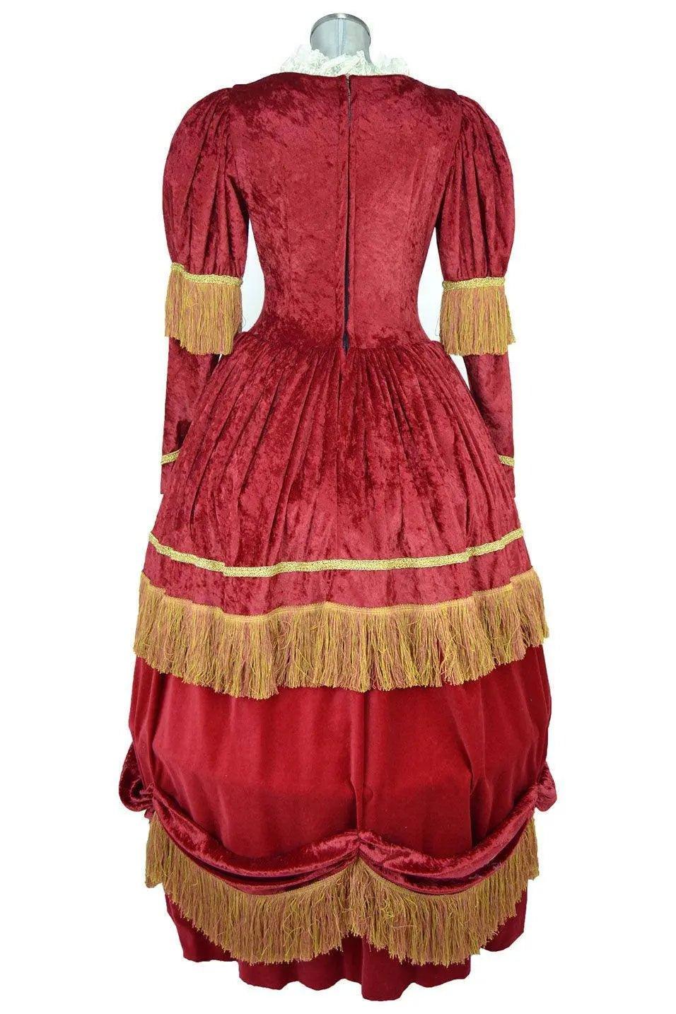 Noleggio abito storico Donna barocco bordeaux con gonna ampia drappeggiata e chiusura centrale, vista posteriore