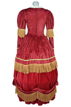 Noleggio abito storico Donna barocco bordeaux con gonna ampia drappeggiata e chiusura centrale, vista posteriore