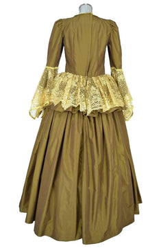 Noleggio abito storico Donna Rococò oro antico con falde decorative, vista posteriore