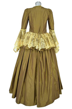 Noleggio abito storico Donna Rococò oro antico con falde decorative, vista posteriore