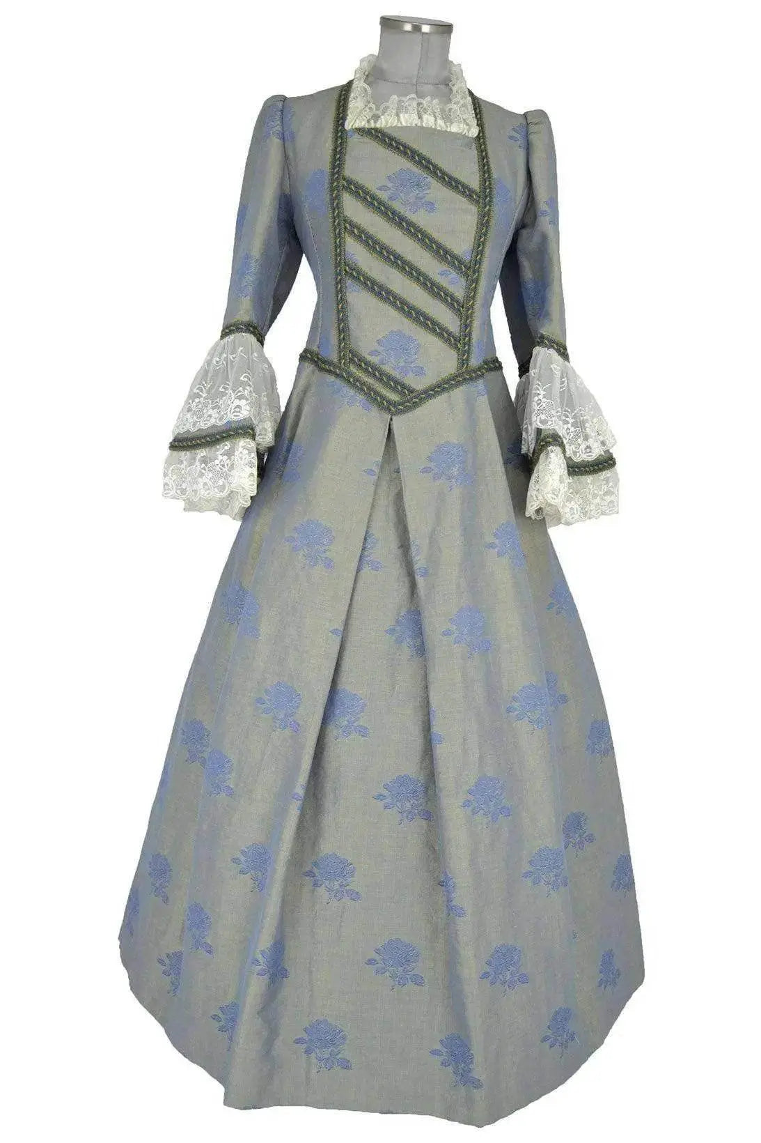 Noleggio abito storico Donna settecentesco rococò grigio perla e azzurro, vista frontale