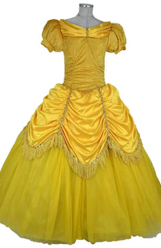 Noleggio costume Belle giallo Donna vista frontale con corpetto drappeggiato e gonna ampia