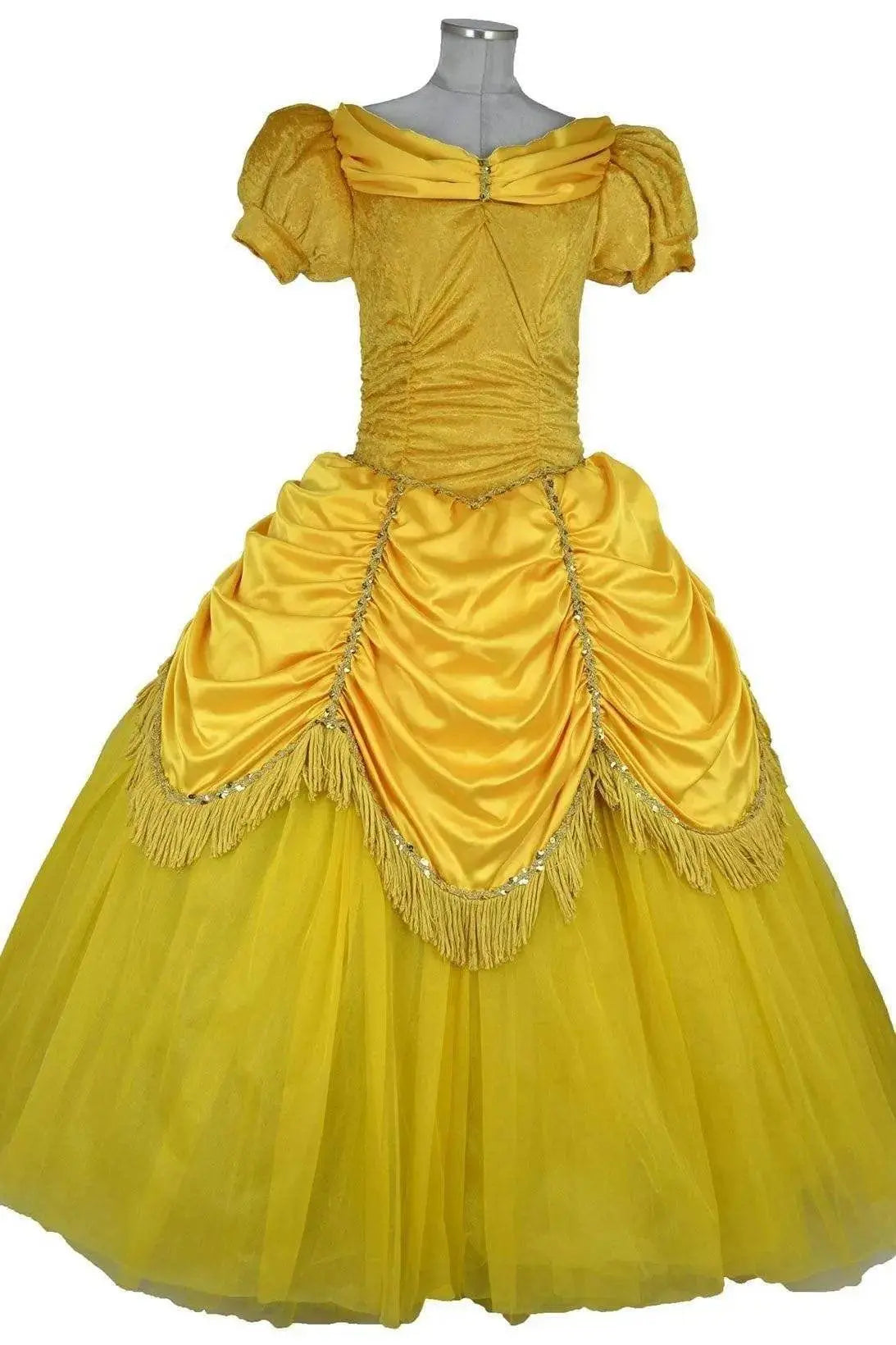 Noleggio costume Belle giallo Donna vista frontale con corpetto drappeggiato e gonna ampia