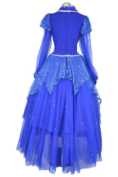 Noleggio Costume Fata Azzurra Pinocchio Donna vista posteriore con chiusura centrale e gonna blu decorata