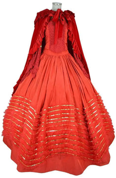 Noleggio costume Sissi Donna rosso corallo con mantello rosso scuro vista frontale