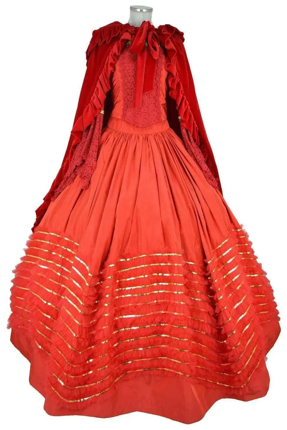 Noleggio costume Sissi Donna rosso corallo con mantello rosso scuro vista frontale